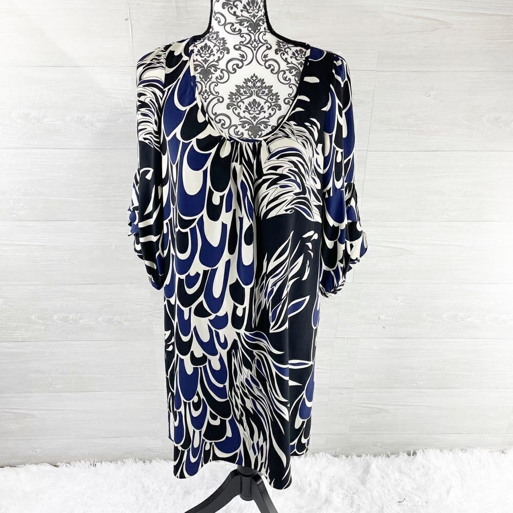 Tibi Dual Floral Print Ruffle Flutter Sleeve Shift Silk Midi Dress